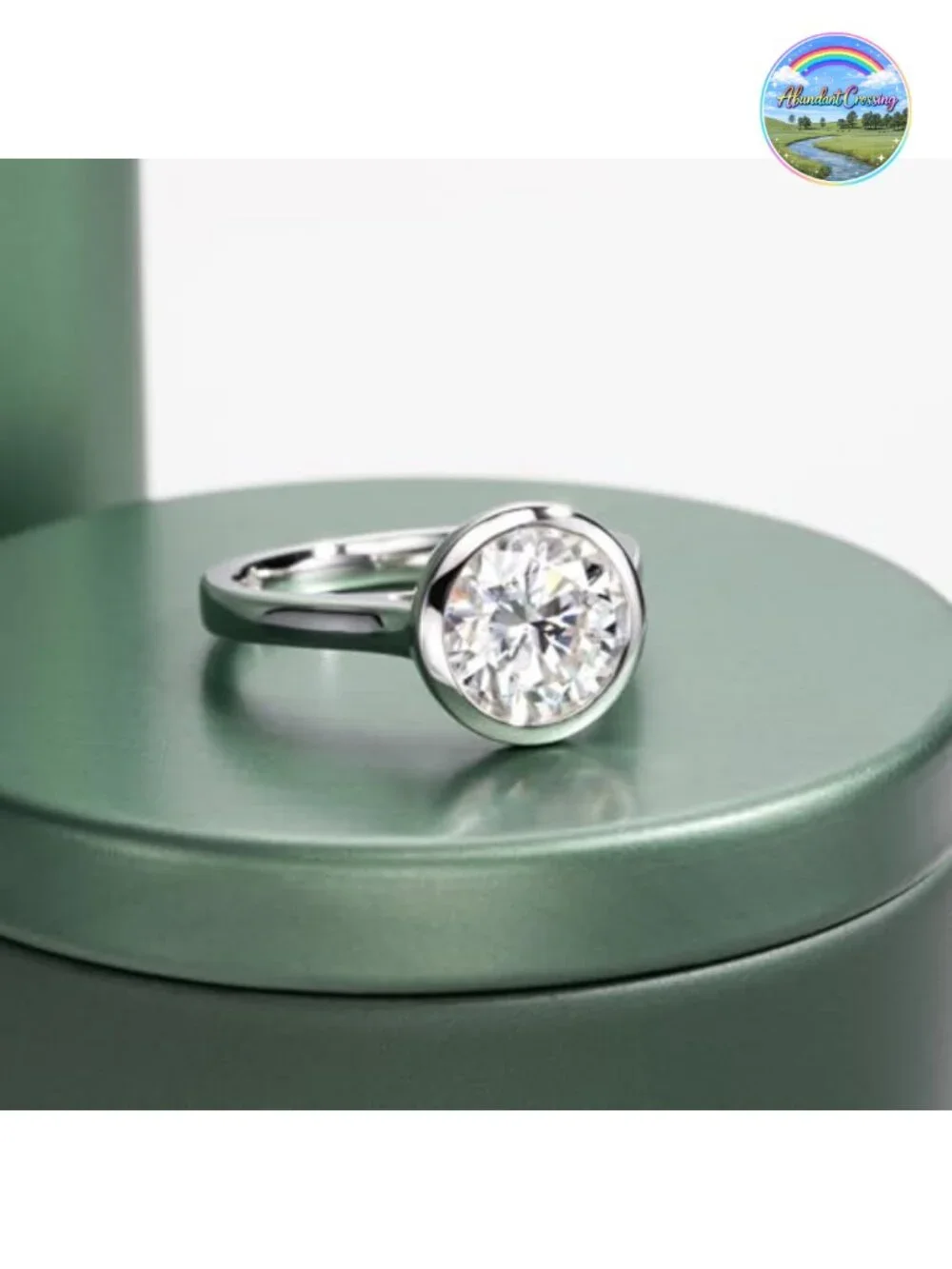 Moissanite Engagement Ring, 925 Sterling Silver, 14k White Gold Plated, Bezel